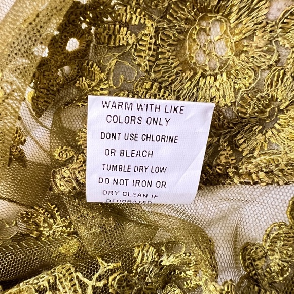 #A048   FT INC Olive Green Embroidered Mesh Top with High Neck, Sequins, XL - Picture 7 of 10